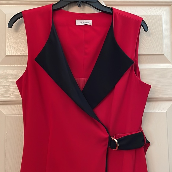 Calvin Klein red apple dress with black details size 8 like new - Picture 2 of 14